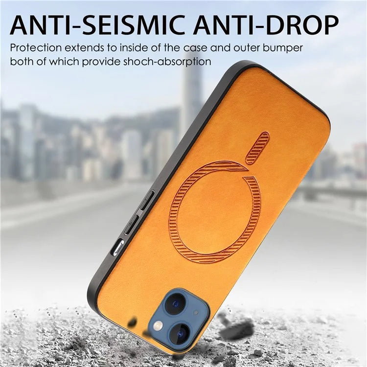 For iPhone 13 Leather Back Case Compatible with MagSafe Skin-Touch Phone Cover