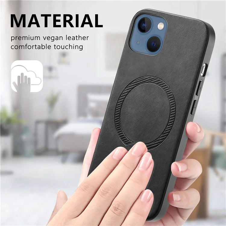 For iPhone 13 Leather Back Case Compatible with MagSafe Skin-Touch Phone Cover