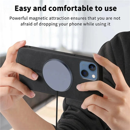 For iPhone 13 Leather Back Case Compatible with MagSafe Skin-Touch Phone Cover