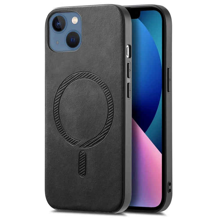 For iPhone 13 Leather Back Case Compatible with MagSafe Skin-Touch Phone Cover
