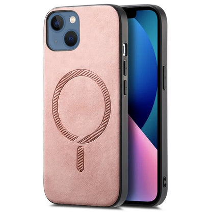 For iPhone 13 Leather Back Case Compatible with MagSafe Skin-Touch Phone Cover