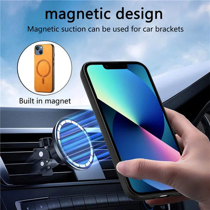 For iPhone 13 Leather Back Case Compatible with MagSafe Skin-Touch Phone Cover