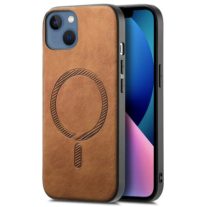 For iPhone 13 Leather Back Case Compatible with MagSafe Skin-Touch Phone Cover