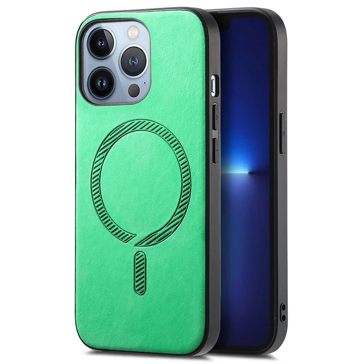For iPhone 13 Pro Leather Back Case Compatible with MagSafe Skin-Touch Phone Cover