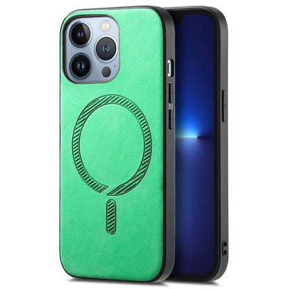 For iPhone 13 Pro Leather Back Case Compatible with MagSafe Skin-Touch Phone Cover