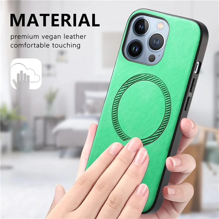 For iPhone 13 Pro Leather Back Case Compatible with MagSafe Skin-Touch Phone Cover