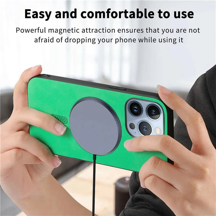 For iPhone 13 Pro Leather Back Case Compatible with MagSafe Skin-Touch Phone Cover