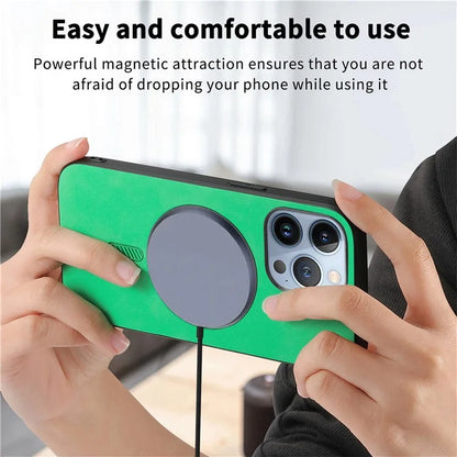 For iPhone 13 Pro Leather Back Case Compatible with MagSafe Skin-Touch Phone Cover