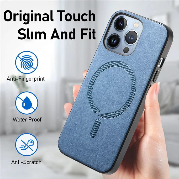 For iPhone 13 Pro Leather Back Case Compatible with MagSafe Skin-Touch Phone Cover