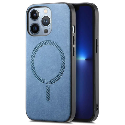 For iPhone 13 Pro Leather Back Case Compatible with MagSafe Skin-Touch Phone Cover