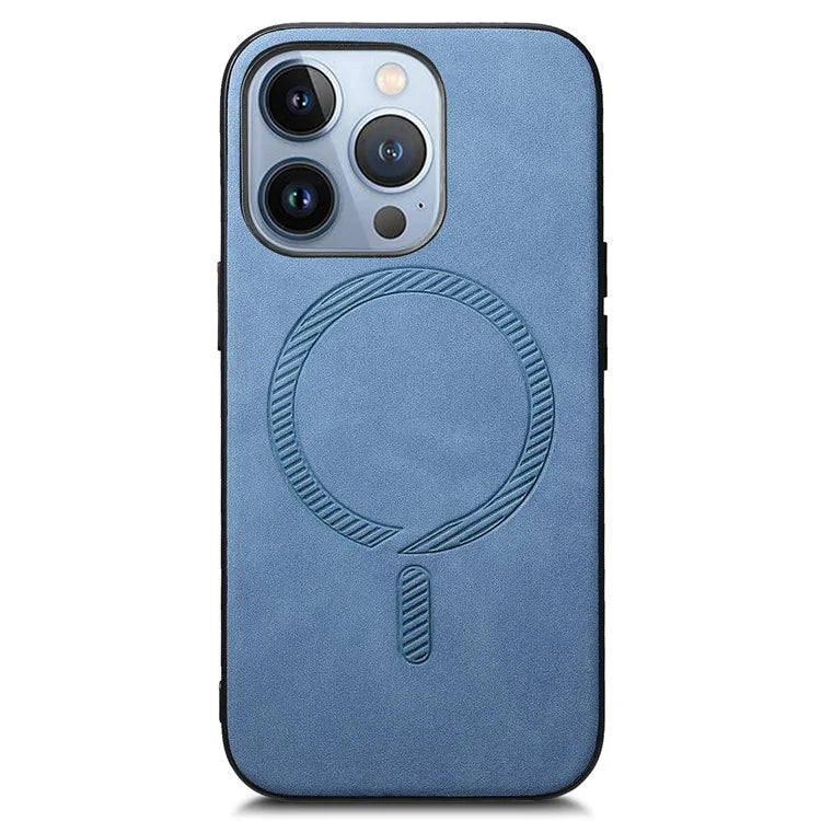 For iPhone 13 Pro Leather Back Case Compatible with MagSafe Skin-Touch Phone Cover