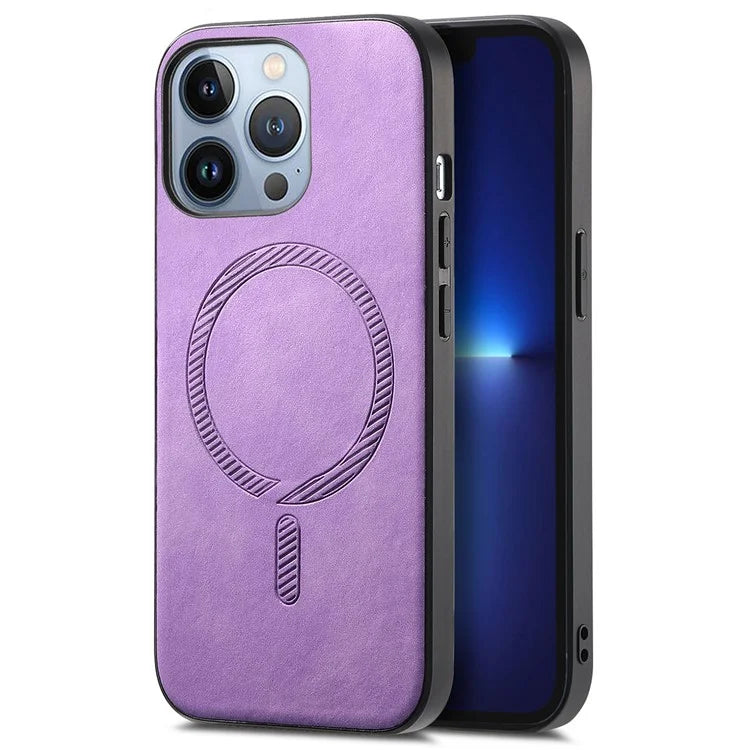 For iPhone 13 Pro Leather Back Case Compatible with MagSafe Skin-Touch Phone Cover