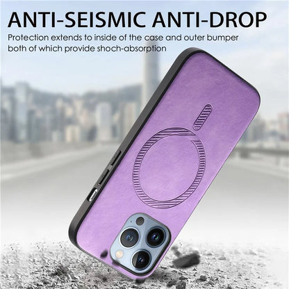 For iPhone 13 Pro Leather Back Case Compatible with MagSafe Skin-Touch Phone Cover