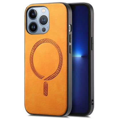 For iPhone 13 Pro Leather Back Case Compatible with MagSafe Skin-Touch Phone Cover