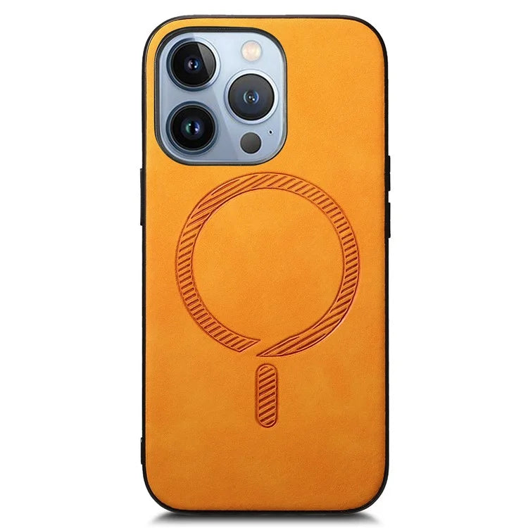 For iPhone 13 Pro Leather Back Case Compatible with MagSafe Skin-Touch Phone Cover