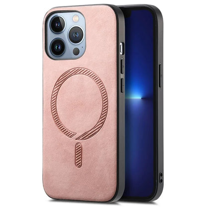 For iPhone 13 Pro Leather Back Case Compatible with MagSafe Skin-Touch Phone Cover