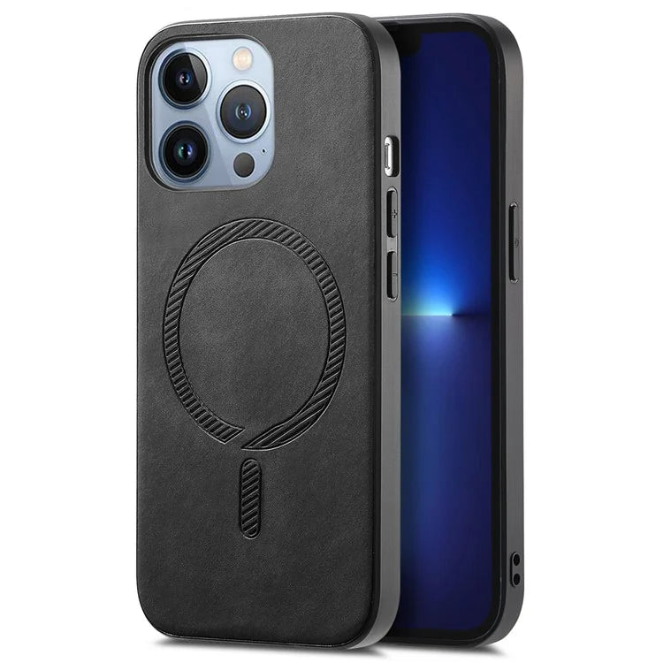 For iPhone 13 Pro Leather Back Case Compatible with MagSafe Skin-Touch Phone Cover