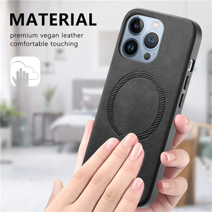 For iPhone 13 Pro Leather Back Case Compatible with MagSafe Skin-Touch Phone Cover