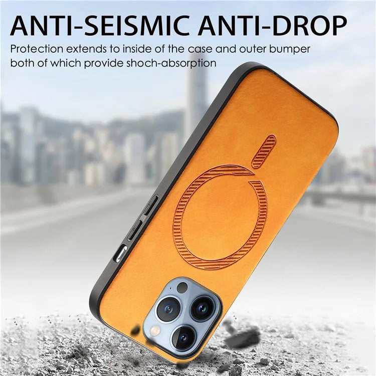 For iPhone 13 Pro Leather Back Case Compatible with MagSafe Skin-Touch Phone Cover