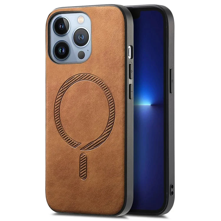 For iPhone 13 Pro Leather Back Case Compatible with MagSafe Skin-Touch Phone Cover