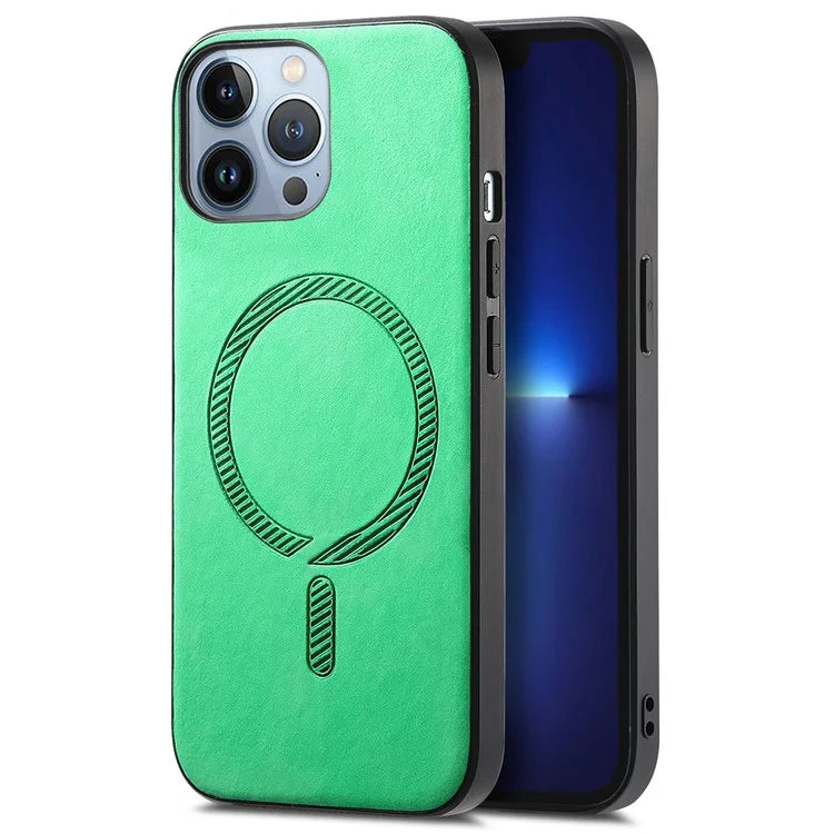 For iPhone 13 Pro Max Leather Back Case Compatible with MagSafe Skin-Touch Phone Cover