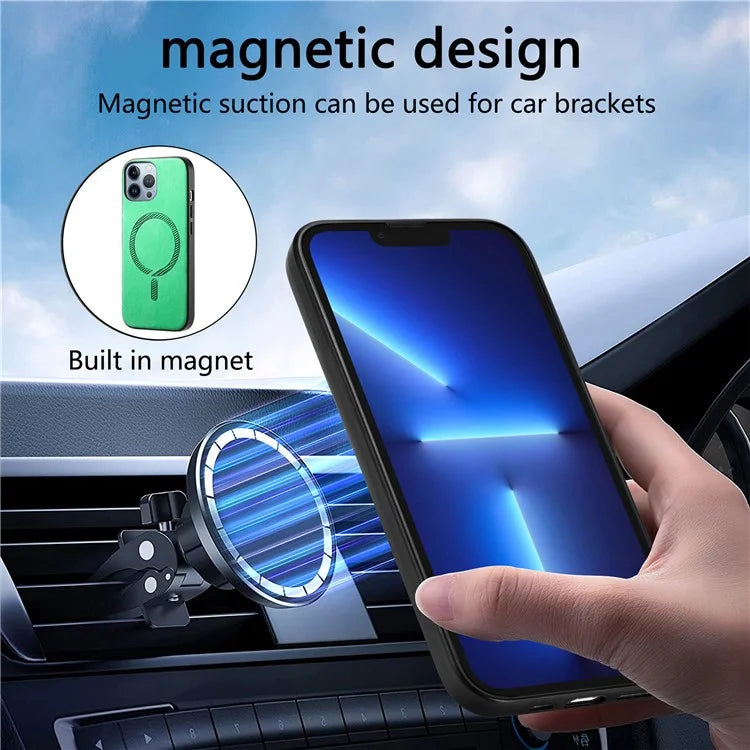 For iPhone 13 Pro Max Leather Back Case Compatible with MagSafe Skin-Touch Phone Cover