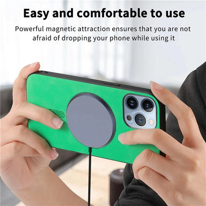For iPhone 13 Pro Max Leather Back Case Compatible with MagSafe Skin-Touch Phone Cover