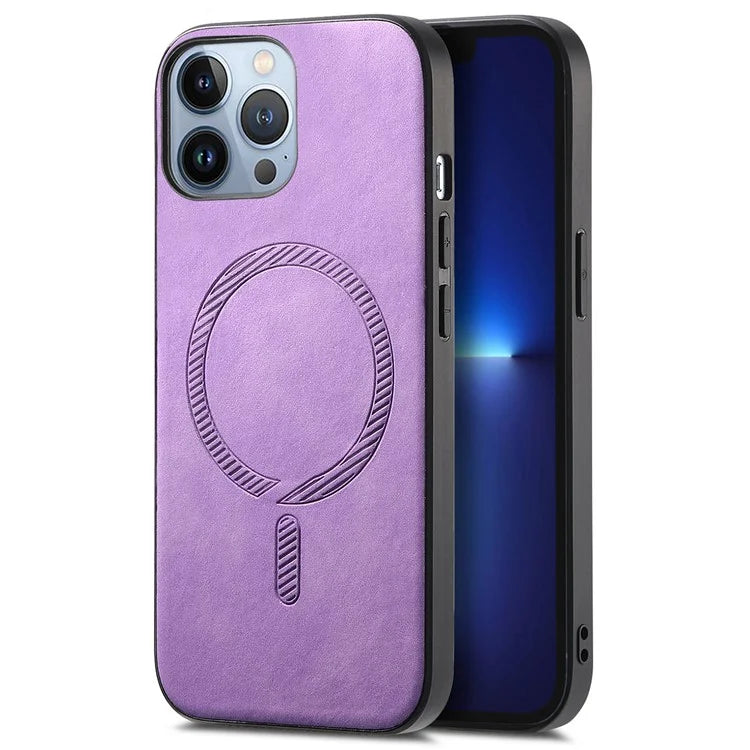 For iPhone 13 Pro Max Leather Back Case Compatible with MagSafe Skin-Touch Phone Cover