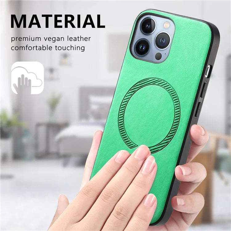 For iPhone 13 Pro Max Leather Back Case Compatible with MagSafe Skin-Touch Phone Cover
