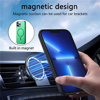 For iPhone 13 Pro Max Leather Back Case Compatible with MagSafe Skin-Touch Phone Cover