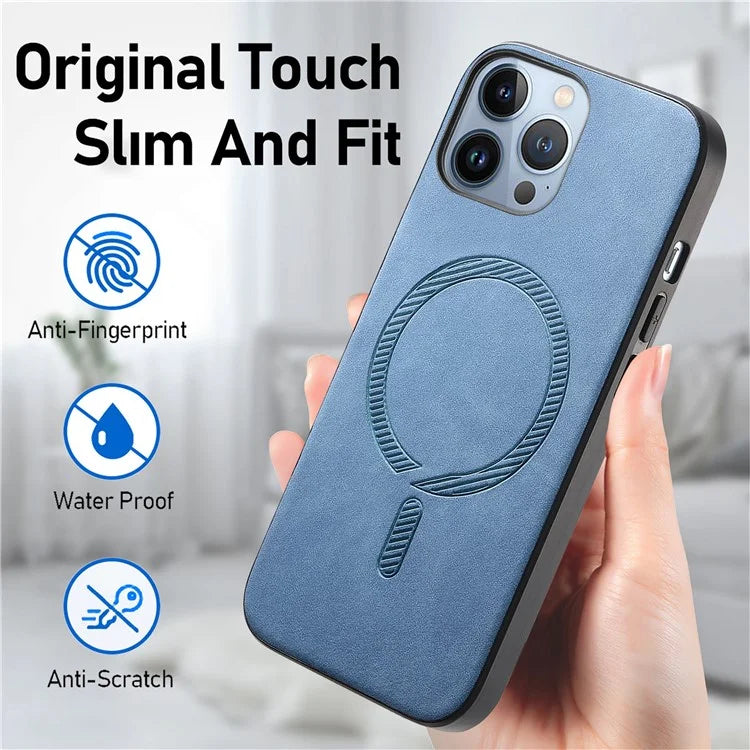 For iPhone 13 Pro Max Leather Back Case Compatible with MagSafe Skin-Touch Phone Cover