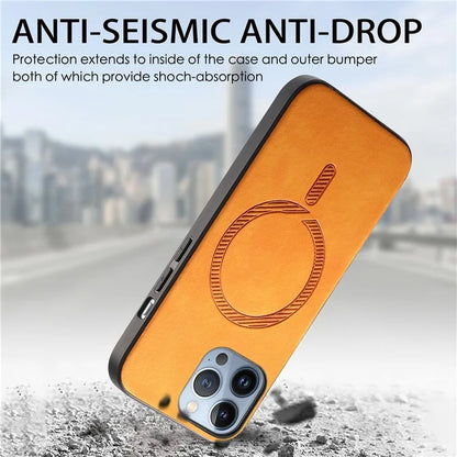 For iPhone 13 Pro Max Leather Back Case Compatible with MagSafe Skin-Touch Phone Cover
