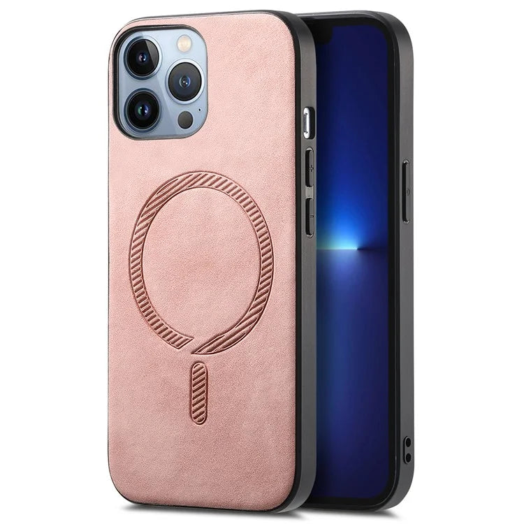 For iPhone 13 Pro Max Leather Back Case Compatible with MagSafe Skin-Touch Phone Cover