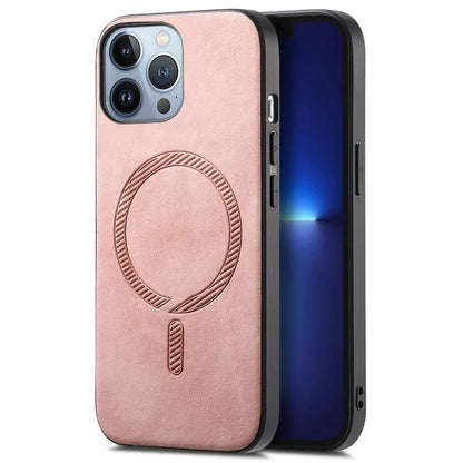 For iPhone 13 Pro Max Leather Back Case Compatible with MagSafe Skin-Touch Phone Cover