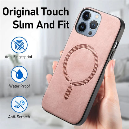 For iPhone 13 Pro Max Leather Back Case Compatible with MagSafe Skin-Touch Phone Cover