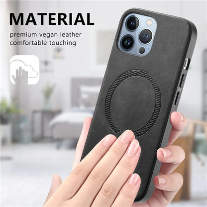 For iPhone 13 Pro Max Leather Back Case Compatible with MagSafe Skin-Touch Phone Cover