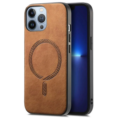 For iPhone 13 Pro Max Leather Back Case Compatible with MagSafe Skin-Touch Phone Cover