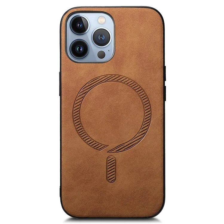 For iPhone 13 Pro Max Leather Back Case Compatible with MagSafe Skin-Touch Phone Cover