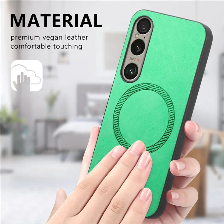 For Sony Xperia 1 VI Leather Back Case Compatible with MagSafe Skin-Touch Phone Cover