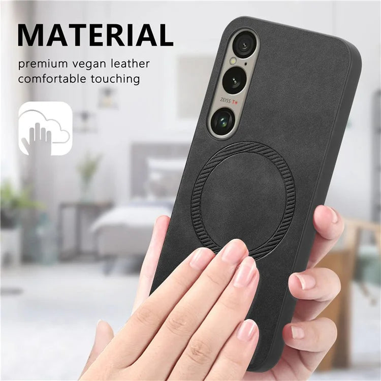 For Sony Xperia 1 VI Leather Back Case Compatible with MagSafe Skin-Touch Phone Cover