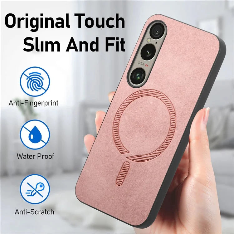 For Sony Xperia 1 VI Leather Back Case Compatible with MagSafe Skin-Touch Phone Cover