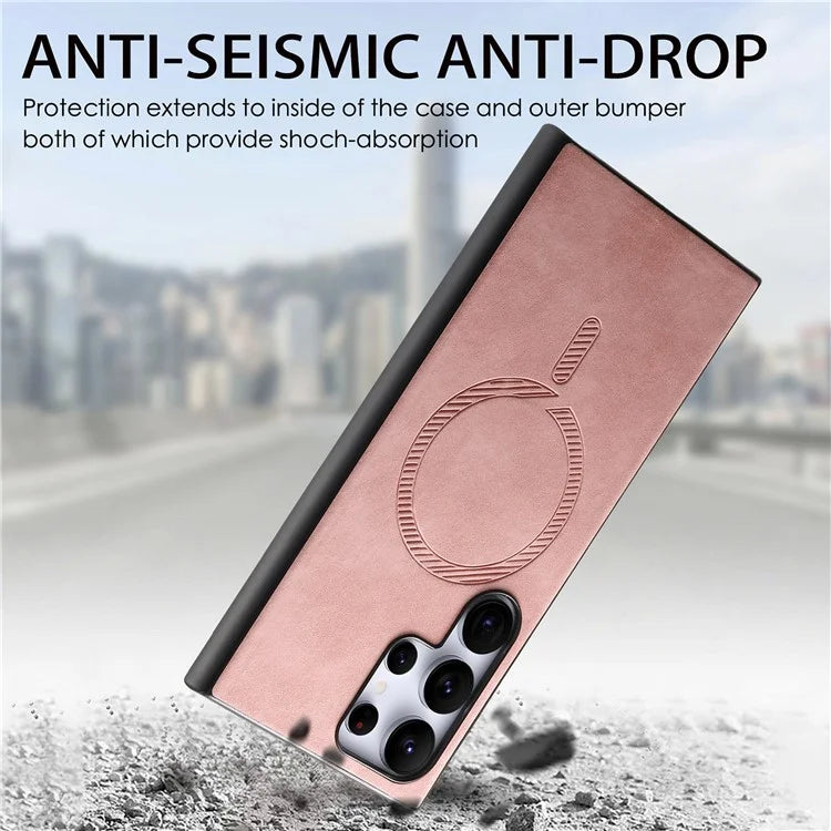 For Samsung Galaxy S24 Ultra Leather Back Case Compatible with MagSafe Skin-Touch Phone Cover