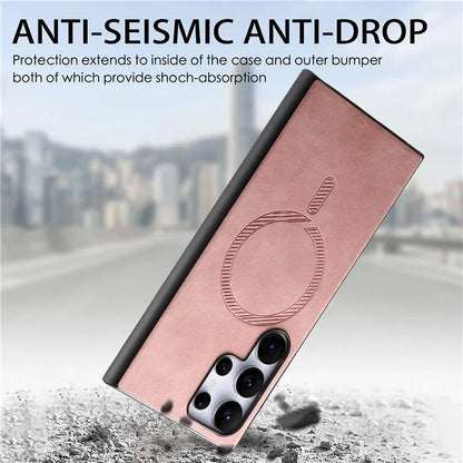 For Samsung Galaxy S24 Ultra Leather Back Case Compatible with MagSafe Skin-Touch Phone Cover