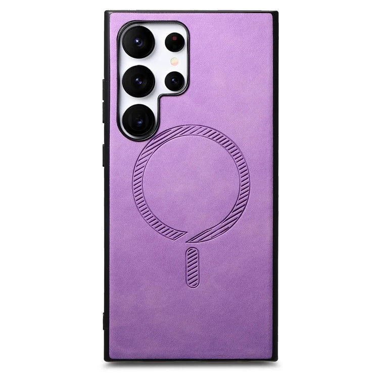 For Samsung Galaxy S24 Ultra Leather Back Case Compatible with MagSafe Skin-Touch Phone Cover