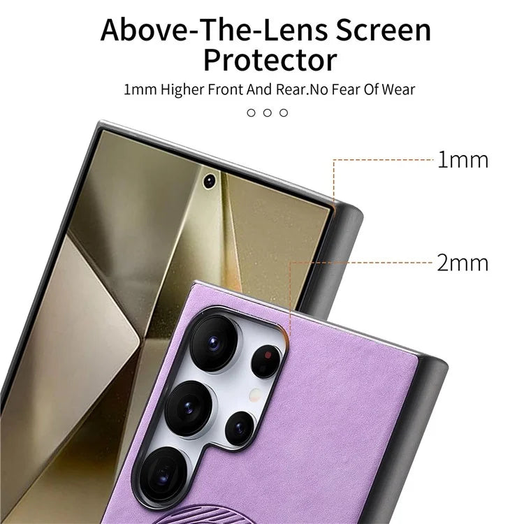 For Samsung Galaxy S24 Ultra Leather Back Case Compatible with MagSafe Skin-Touch Phone Cover
