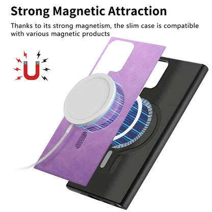 For Samsung Galaxy S24 Ultra Leather Back Case Compatible with MagSafe Skin-Touch Phone Cover