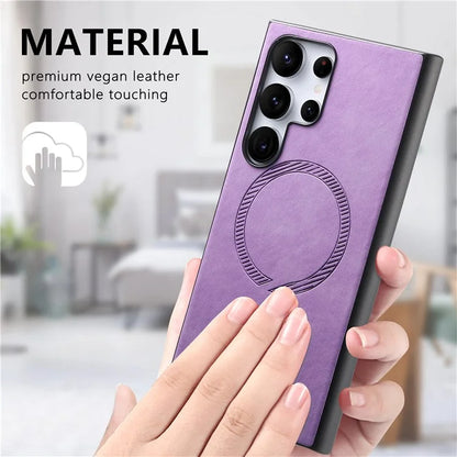 For Samsung Galaxy S24 Ultra Leather Back Case Compatible with MagSafe Skin-Touch Phone Cover