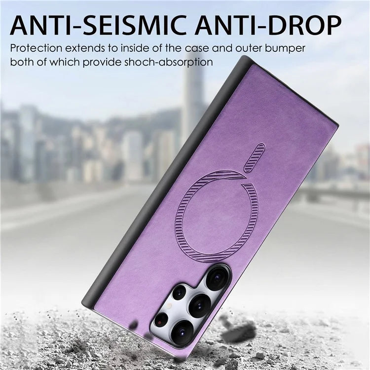 For Samsung Galaxy S24 Ultra Leather Back Case Compatible with MagSafe Skin-Touch Phone Cover