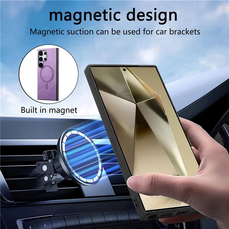 For Samsung Galaxy S24 Ultra Leather Back Case Compatible with MagSafe Skin-Touch Phone Cover