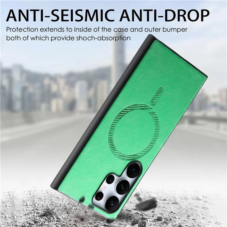 For Samsung Galaxy S24 Ultra Leather Back Case Compatible with MagSafe Skin-Touch Phone Cover